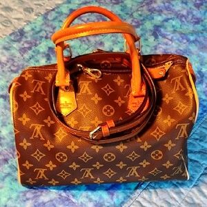 Brown Monogram Logo "Speedy" Style Bag &New Shoulder Strap, Leather Trim EUC!